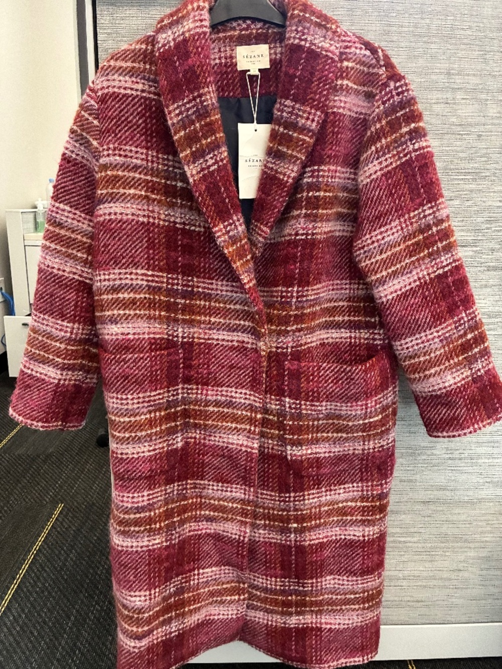 Sezane Joe Coat Pink Tartan Size 2